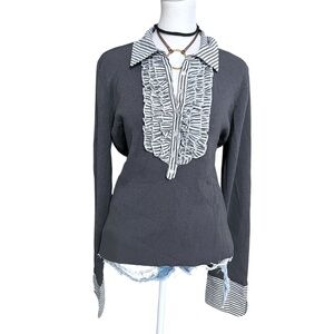 Studio G Gray Ruffled Button Down Shirt